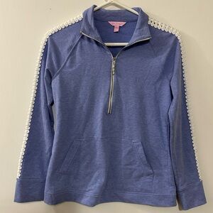 LILLY PULITZER Skipper Popover 1/2 Zip Jacket Top Periwinkle Purple Lace Size XS